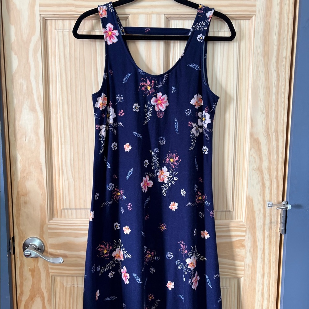 Mudd Navy Floral Midi Dress with Pink & Cream Blooms